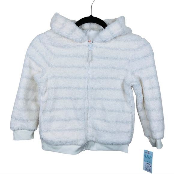 Cat & Jack Striped Sherpa Zip-Up Hoodie Sz M - Picture 1 of 6